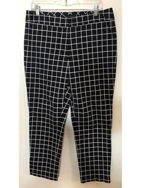 Talbots Signature Womens 12 Navy White Windowpane Pants Stretch Straight Leg